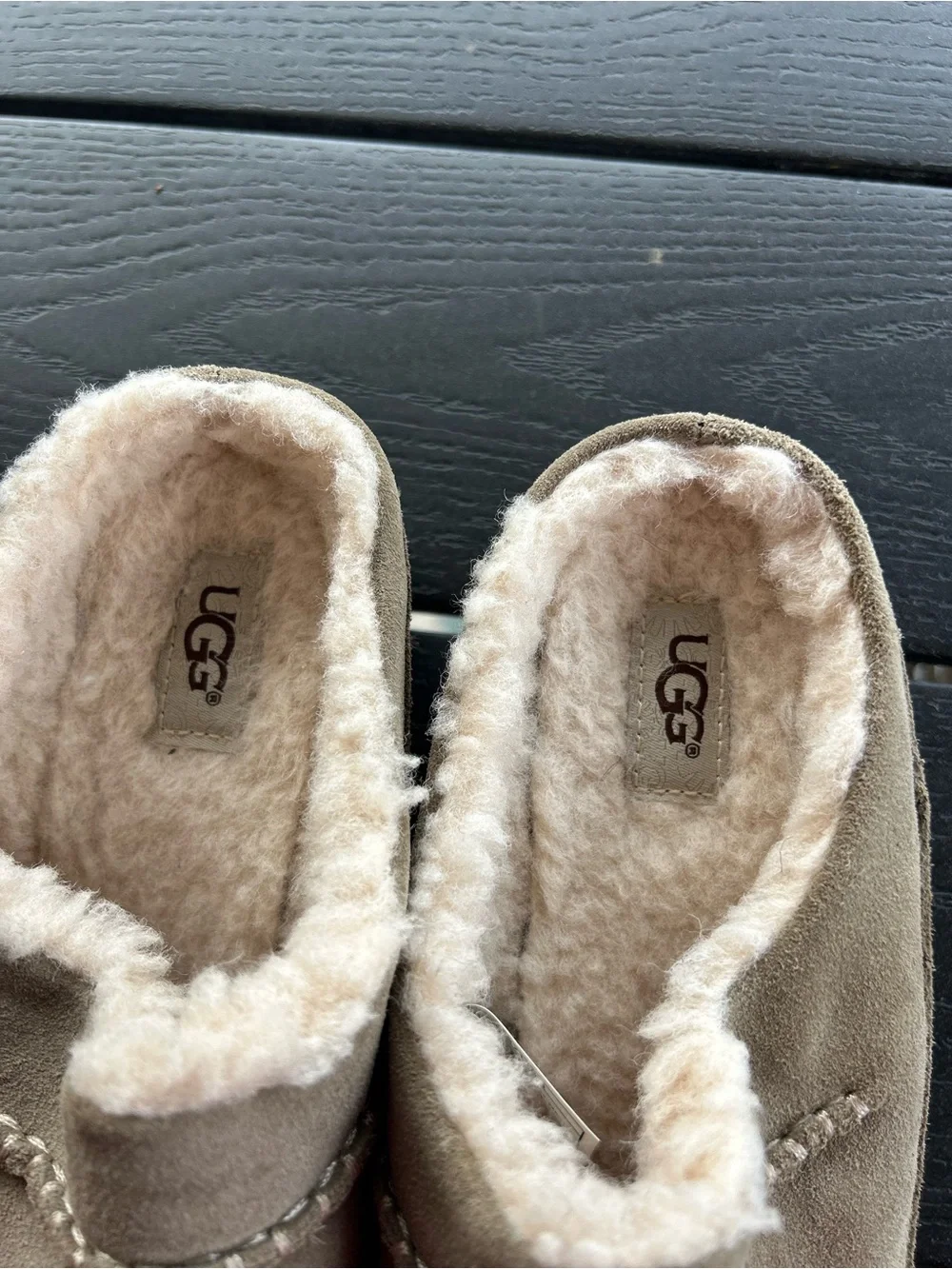 UGG Taupe Suede Shearling-Lined Slip-On Wedge Clogs